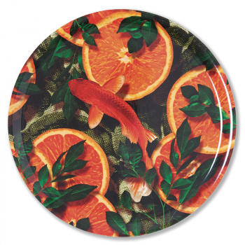 Gangzai round Tray, Koikoi Juice paint Lacquer multicolor, front